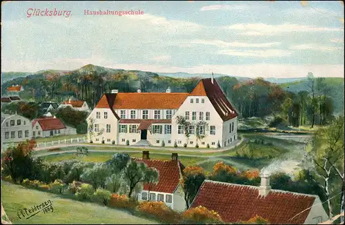 Glücksburg (Ostsee) Lyksborg Haushaltungsschule Künstlerkarte Feddersen 1909