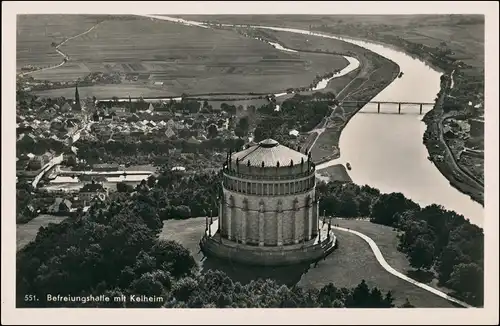 Ansichtskarte Kelheim Luftbild Stadt und Befreiungshalle 1931