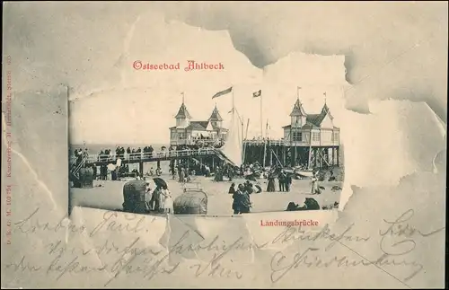 Ansichtskarte Ahlbeck (Usedom) Strand, belebt - Landungsbrücke 1900