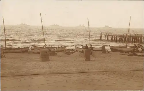 Misdroy Międzyzdroje Strandleben - Kriegsschiffe 1908 Privatfoto