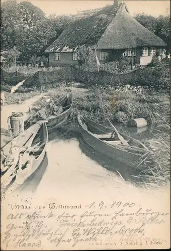 Ansichtskarte Gothmund Fischerhaus - Boote 1900