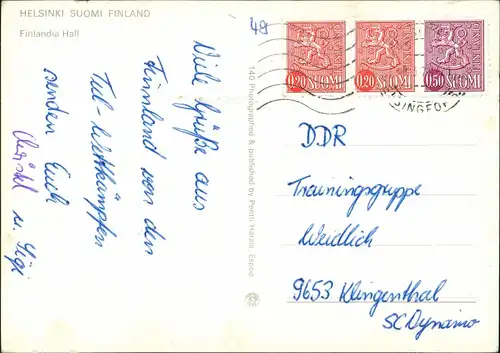 Postcard Helsinki Helsingfors Finlandia Hall 1970