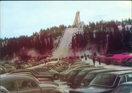 Postcard Lieto Autos vor Skisprungschanze Wintersport Ski Centre 1970