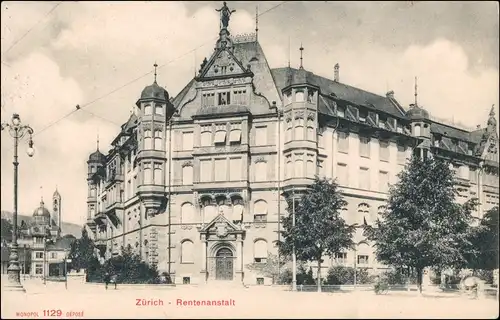 Ansichtskarte Zürich Straße - Rentenanstalt 1908