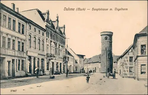 Ansichtskarte Dahme (Mark) Hauptstrasse m. Vogelturm 1913