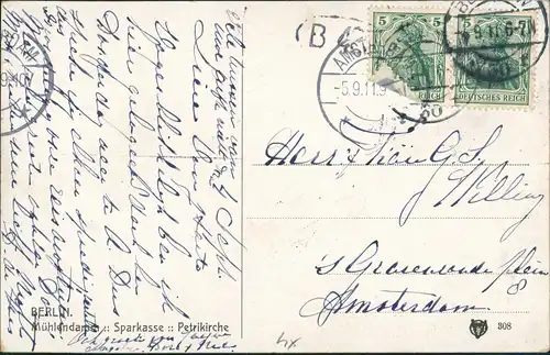 Ansichtskarte Berlin Mühlendamm Sparkasse 1911
