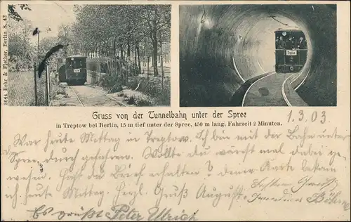 Ansichtskarte Treptow-Berlin U-Bahn - 2 Bild Tunnelnbahn 1903