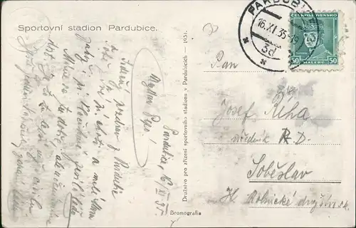 Postcard Pardubitz Pardubice Stadion 1931
