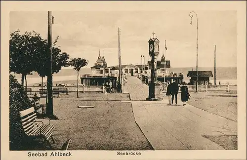 Ansichtskarte Ahlbeck (Usedom) Seebrücke, Weg - Uhr 1924