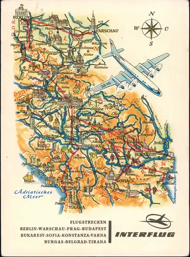 Ansichtskarte  INTERFLUG DDR - Streck Berlin Sofia Tirana 1958 1963