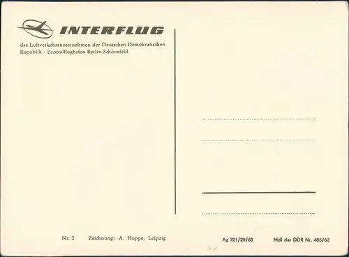 Ansichtskarte  INTERFLUG DDR - Streck Berlin Sofia Tirana 1958 1963