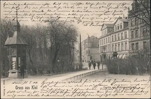 Ansichtskarte Kiel Schloßgarten, Straße - Kiosk 1901