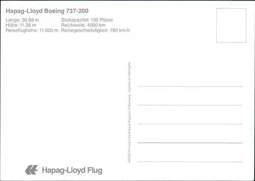 Ansichtskarte  Hapag-Lloyd Boeing 737-200 Flugwesen - Flugzeuge 198