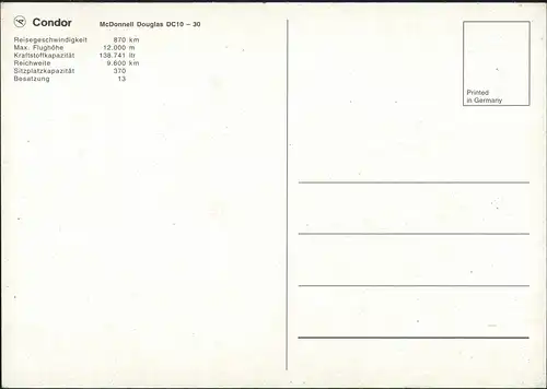 Ansichtskarte  McDonnell Douglas DC10 - 30 Condor Flugwesen - Flugzeuge 1093