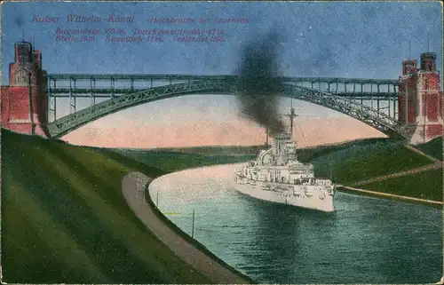Ansichtskarte Suchsdorf-Kiel Levensauer Hochbrücke Kriegsschiff 1916