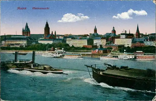 Ansichtskarte Mainz Dampfer auf dem Rhein 1913