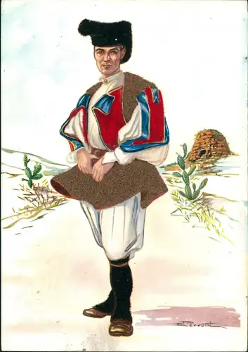 Ansichtskarte  Trachten/Typen Künstlerkarte Sardi Oliena Nuoro 1972