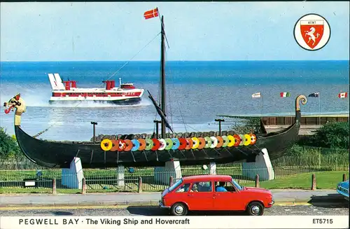 Luftkissenboot Hovercraft Pegwell Bay England, Viking Ship 1970