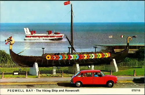 Ansichtskarte  Pegwell Bay, Viking Ship & Luftkissenboot Hovercraft 1970