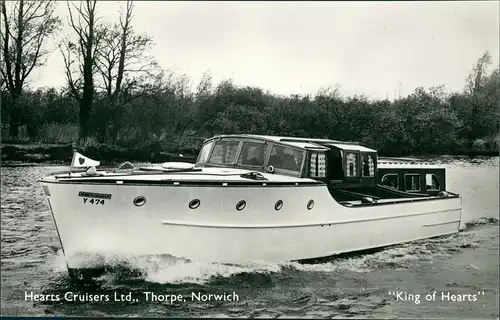 Norwich Hearts Cruisers Ltd., Yacht Schiff Ship King of Hearts, Schiffsfoto-AK 1950