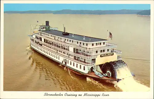Sternwheeler Cruising Mississippi River Schaufelrad-Dampfer USA Amerika 1970