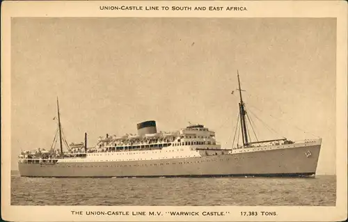 Ansichtskarte  UNION-CASTLE LINE Ship M.V. WARWICK CASTLE Schiffsfoto-AK 1950