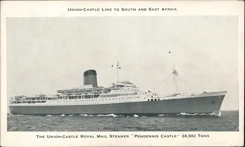 ROYAL MAIL STEAMER PENDENNIS CASTLE Africa Service Line Schiffsfoto 28  1950
