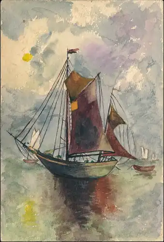 Künstlerkarte Segelschiff Segelboot auf See, Schiffe & Seeverkehr 1906