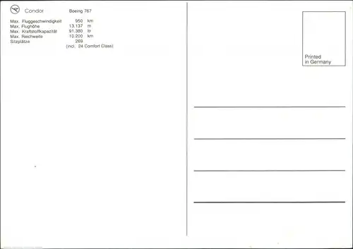Ansichtskarte  Condor Fluggesellschaft Flugzeug Airliner Boeing 767 1995