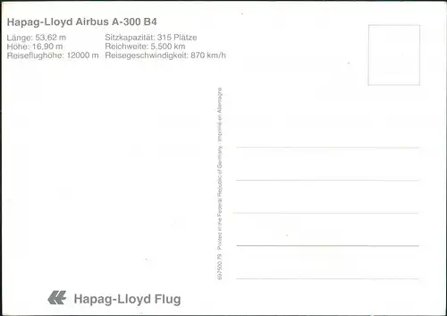 Ansichtskarte  Fluggesellschaft Hapag-Lloyd Flugzeug Airbus A-300 B4 2000