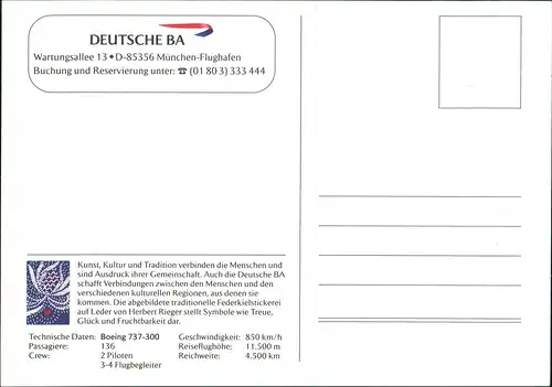 Ansichtskarte  Luftverkehr Flugwesen Flugzeuge Flugzeug DEUTSCHE BA 2000