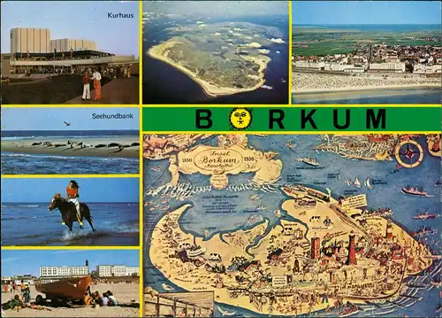 Ansichtskarte Borkum Mehrbild-AK mit Seehund-Bank, Luftaufnahmen 1988