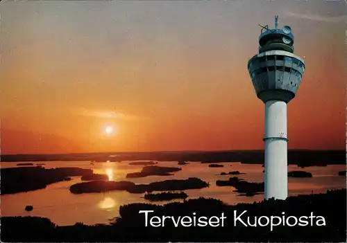 Postcard Kuopio Terveiset Kuopiosta Fernsehturm, Sonnenuntergang 1980