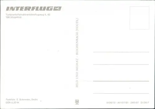 Ansichtskarte  Turbinenluftstrahlverkehrsflugzeug IL 62 INTERFLUG 1978