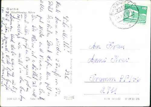 Ansichtskarte Gotha Bühne Theater Ekhofftheater DDR Postkarte 1987/1978