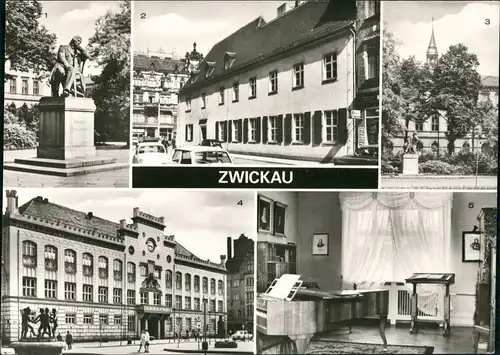 Ansichtskarte Zwickau DDR Mehrbild-AK mit 5 Echtfoto-Ansichten 1981