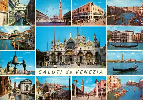 Venedig Venezia SALUTI da VENEZIA Mehrbildkarte Stadt-Ansichten 1970