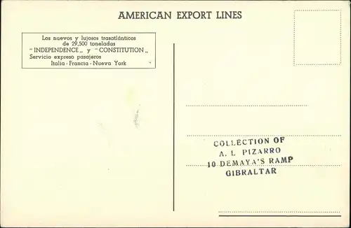 AMERICAN EXPORT LINES Schiff Ship INDEPENDENCE CONSTITUTION 1960