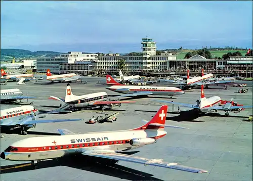 Ansichtskarte Zürich Airport Field Flugzeuge diverse Airlines 1960