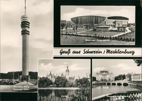 Zippendorf-Schwerin DDR Mehrbild-AK mit Fernsehturm, Sporthalle, Schloß 1971