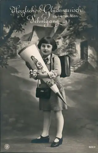 Einschulung Mädchen  Schultüte Zuckertüte 1932   Stempel KLOTZSCHE