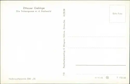 Ansichtskarte Zittau DDR Postkarte Felsen-Gasse m.d. Hochwald 1956