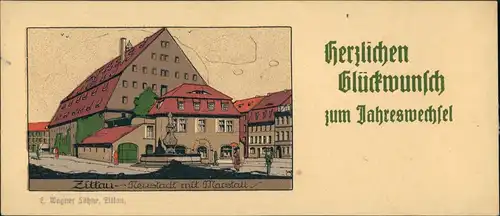 Ansichtskarte Zittau Neustadt mit Marstall Neujahr 1912