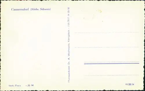 Ansichtskarte Cunnersdorf-Gohrisch (Sächs. Schweiz) Blick auf die Stadt 1953