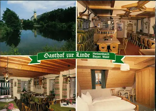 Hetzenbach Gasthof Zur Linde Bayer. Wald Reklame-Karte mit Anfahrt 1980