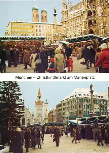 Ansichtskarte München 2-Bild-Postkarte Christkindlmarkt am Marienplatz 1991