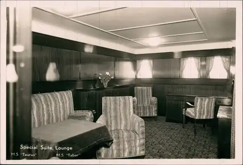 Ansichtskarte  MS TAURUS TABOR Schiffsfoto Innen Special Suite Lounge 1950