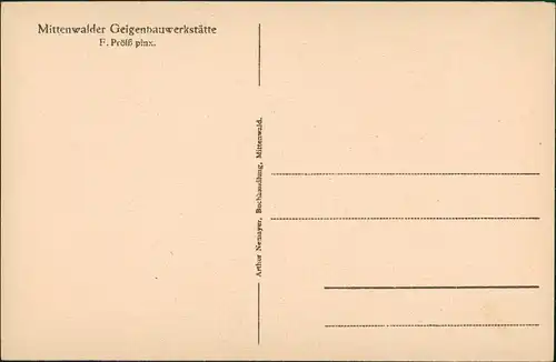 Ansichtskarte Mittenwald Geigenbau - Künstlerkarte Geigenbauer 1925