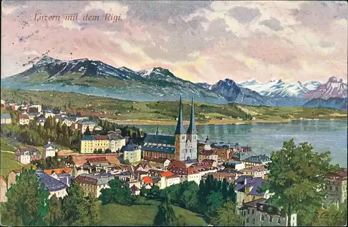 Ansichtskarte Luzern Lucerna Vierwaldstättersee Stadt Künstlerkarte 1935