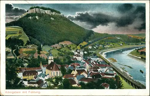 Ansichtskarte Königstein (Sächsische Schweiz) Totale - Gewitterstimmung 1907
